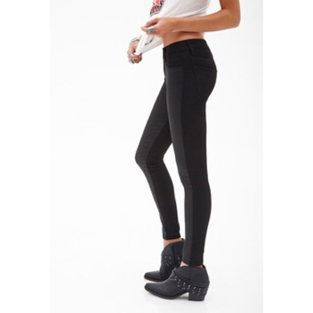 F21 Waxed denim panel pants